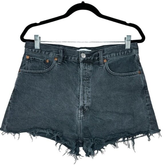 RE/DONE High Rise Washed Black Cut Off Denim Shorts Size 30 - Picture 1 of 12